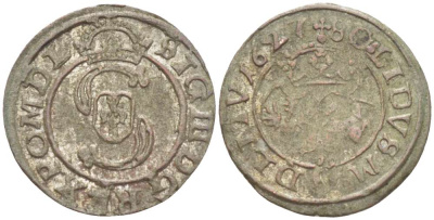 Великое княжество Литовское 2 денария 1627 Сигизмунд III (1587-1632), вес 0,53 гр. KM 31 серебро 1517-114