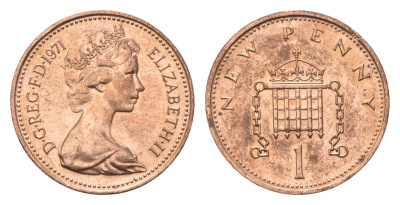 Великобритания 1 пенни 1971 Елизавета II (1952-2022) KM 915, Spink 4237 (B1) бронза UNC 4696-743