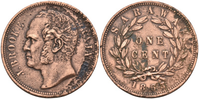 Саравак 1 цент 1863 раджа Джеймс Брук, Королевство Саравак (1846 - 1946) KM 3 медь 4590-623