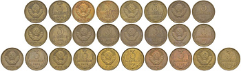 СССР лот из 13 монет (3 копейки) с годами подряд 1980-1991 Y 128a латунь KOM1-14-20
