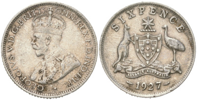 Австралия 6 пенсов 1927 Георг V (1910-1936) KM 25 серебро 4623-162