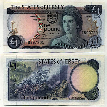 ДЖЕРСИ 1 ФУНТ 1976-1988 ПОДПИСЬ 3, ЕЛИЗАВЕТА II Pick 11b бумага UNC (ПРЕСС) 8588-36-1-1