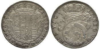 Неаполь и Сицилия тари (2 карлини) 1686 Карл II Испанский серебро aUNC 00-822-10