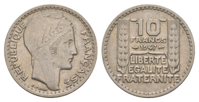 Франция 10 франков 1947 KM 909.1 медно-никель 4660-245