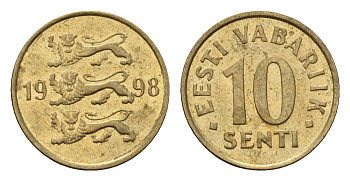 Эстония 10 сентов 1998 KM 22 латунь UNC 4696-224