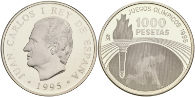 Испания 1000 песет 1995 XXVI олимпийские игры в Атланте 1996 года KM 952 серебро PROOF 1066-2-63