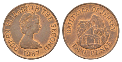 Джерси 2 пенса 1987 Елизавета II (1952-2022), Сент-Хелиер KM 55 бронза 4595-926