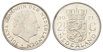 Нидерланды 2 1/2 гульдена 1971 Юлиана (1948-1980) KM 191 никель 4692-1123