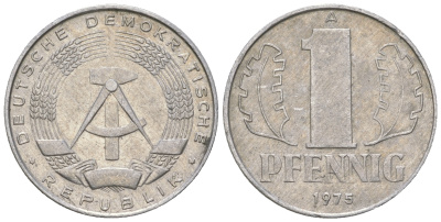 ГДР 1 пфенниг 1975 А KM 8.1 алюминий 4615-1252