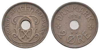 Дания 2 эре 1929 N, Кристиан X (1912-1947) KM 827 бронза 4701-744