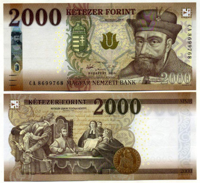 Венгрия 2000 форинтов 2016 Габор Бетлен, заседание с учеными Pick 204 а бумага UNC (пресс) 449-40-1