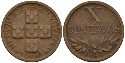 Португалия 10 сентаво 1960 KM 583 бронза 4154-1023