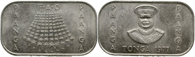 Тонга 1 Паанга 1977 Король Тауфа’ахау Тупоу IV (1967-2006), 100 пальмовых деревьев, FAO KM 57 медно-никель UNC 4527-1011