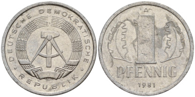 ГДР 1 пфенниг 1981 A KM 8.2 алюминий 188-144