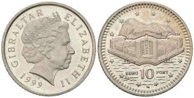 Гибралтар 10 пенсов 1999 KM 776 медно-никель UNC 4619-231