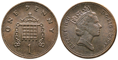 Великобритания 1 пенни 1989 Елизавета II (1952-2022) KM 935, Spink 4381 (B3) бронза 87-644