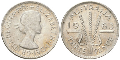 Австралия 3 пенса 1963 Елизавета II (1952-2022) KM 57 серебро 4623-144