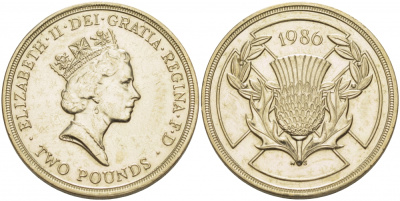 Великобритания 2 фунта 1986 Елизавета II (1952-2022), XIII Игры Британского Содружества KM 947, Spink 4311 (K1) никель латунь 51-4211