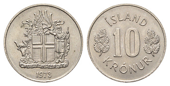 Исландия 10 крон 1973 KM 15 медно-никель aUNC 4586-736