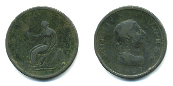 Великобритания 1 пенни 1807 Георг III (1760-1820) KM 663 медь 00-00