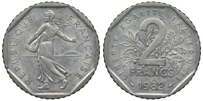 Франция 2 франка 1982 сеятель KM 942.1, Le Franc 272.6 никель 4123-433