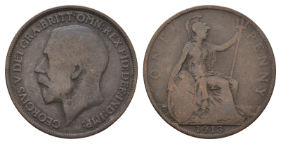 Великобритания 1 пенни 1913 Георг V (1910-1936) KM 810, Spink 4051 бронза 4680-843