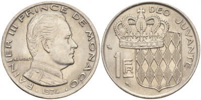 Монако 1 франк 1974 Ренье III (1949-2005) KM 140 никель 73-1132
