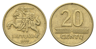 Литва 20 центов 1999 KM 107 никель латунь 4694-1221