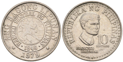 Филиппины 10 сентимо 1979 ФРАНСИСКО БАЛЬТАЗАР KM 226 медно-никель 4567-638