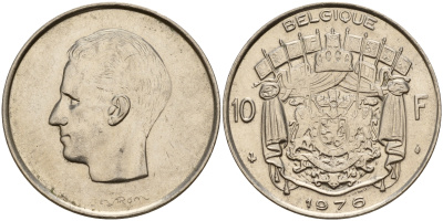 Бельгия 10 франков 1976 Belgique, Бодуэн I (1951-1993) KM 155.1 никель  4187-511