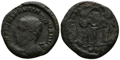 Римская Империя нуммий 322 - 323 Константин I Великий VICTORIAE LAETAE PRINC PERP Лондиний Very fine RIC 158 бронза 1073-6-62
