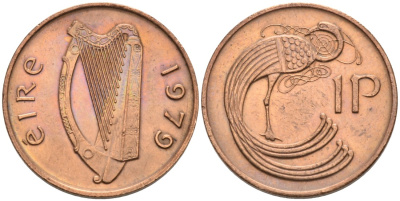 Ирландия 1 пенни 1979 птичка KM 20 бронза 92-151