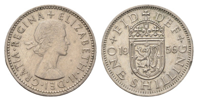 Великобритания 1 шиллинг 1956 Елизавета II (1952-2022), Шотландский герб KM 905, Spink 4148 медно-никель aUNC 4707-222