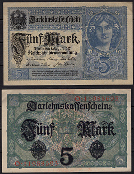 Германия 5 марок 1917 Pick 56b бумага 8602-41-3-1