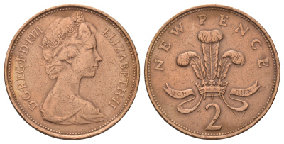 Великобритания 2 пенса 1971 Елизавета II (1952-2022) KM 916, Spink 4235 (C1) бронза 4671-512