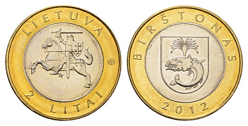 Литва 2 лита 2012 Курорты Литвы - Бирштонас KM 183.1 биметалл UNC 4695-435