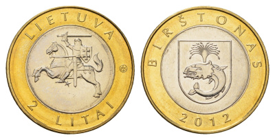 Литва 2 лита 2012 Курорты Литвы - Бирштонас KM 183.1 биметалл UNC 4695-435