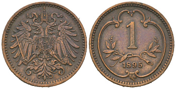 Австрия 1 геллер 1895 Франц Иосиф I (1848-1916) KM 2800 бронза 4615-556