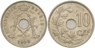 БЕЛЬГИЯ 10 САНТИМОВ 1926 BELGIE KM 86 медно-никель 4544-1222