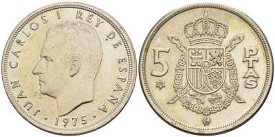 Испания 5 песет 1975 (80) Хуан Карлос I (1975-2014) KM 807 медно-никель UNC 4591-1026