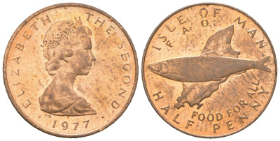 Остров Мэн 1/2 пенни 1977 ФАО - еда для всех KM 32 бронза UNC 4611-448