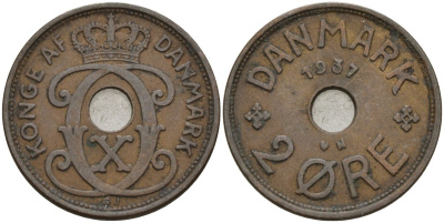 Дания 2 эре 1937 Кристиан X (1912-1947) KM 827 бронза 4147-525