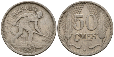 Люксембург 50 сантимов 1930 Шарлотта (1918-1964) KM 43 никель 4602-751