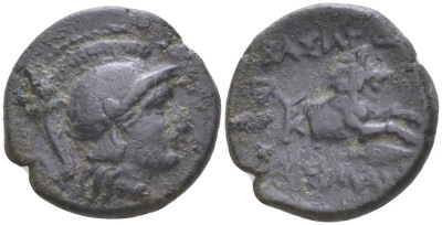 Фракийское Царство АЕ 323-281 гг. до н.э. Лисимах, голова Афины / протома льва, 2,56 гр SNG Copenhagen 1159 медь 1073-19-62