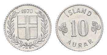 Исландия 10 эйре 1970 KM 10a алюминий UNC 4690-726