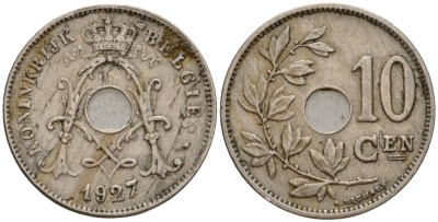 Бельгия 10 сантимов 1927 Belgie KM 86 медно-никель 26-1124