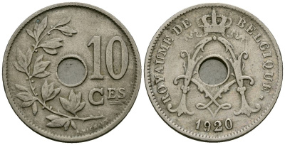 Бельгия 10 сантимов 1920 Belgique KM 85 медно-никель 4172-846