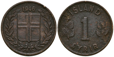 Исландия 1 эйре 1946 KM 8 бронза 4174-237