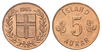 Исландия 5 эйре 1965 KM 9 бронза UNC 4691-336