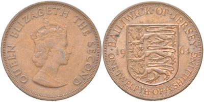 Джерси 1/12 шиллинга 1961 KM 21 бронза 4389-715